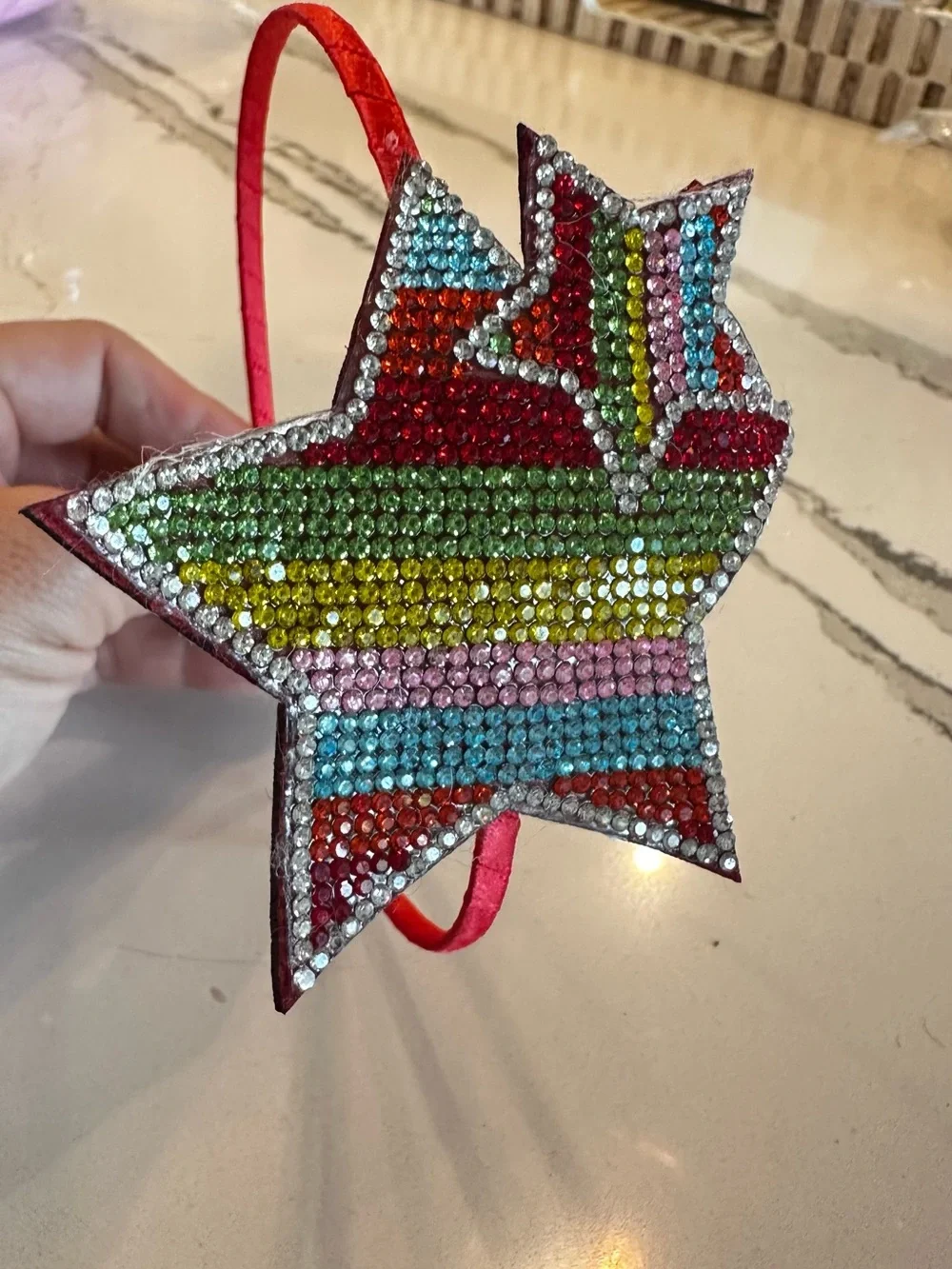 Kids Multicolor Rhinestone Star Headband - Pink Band